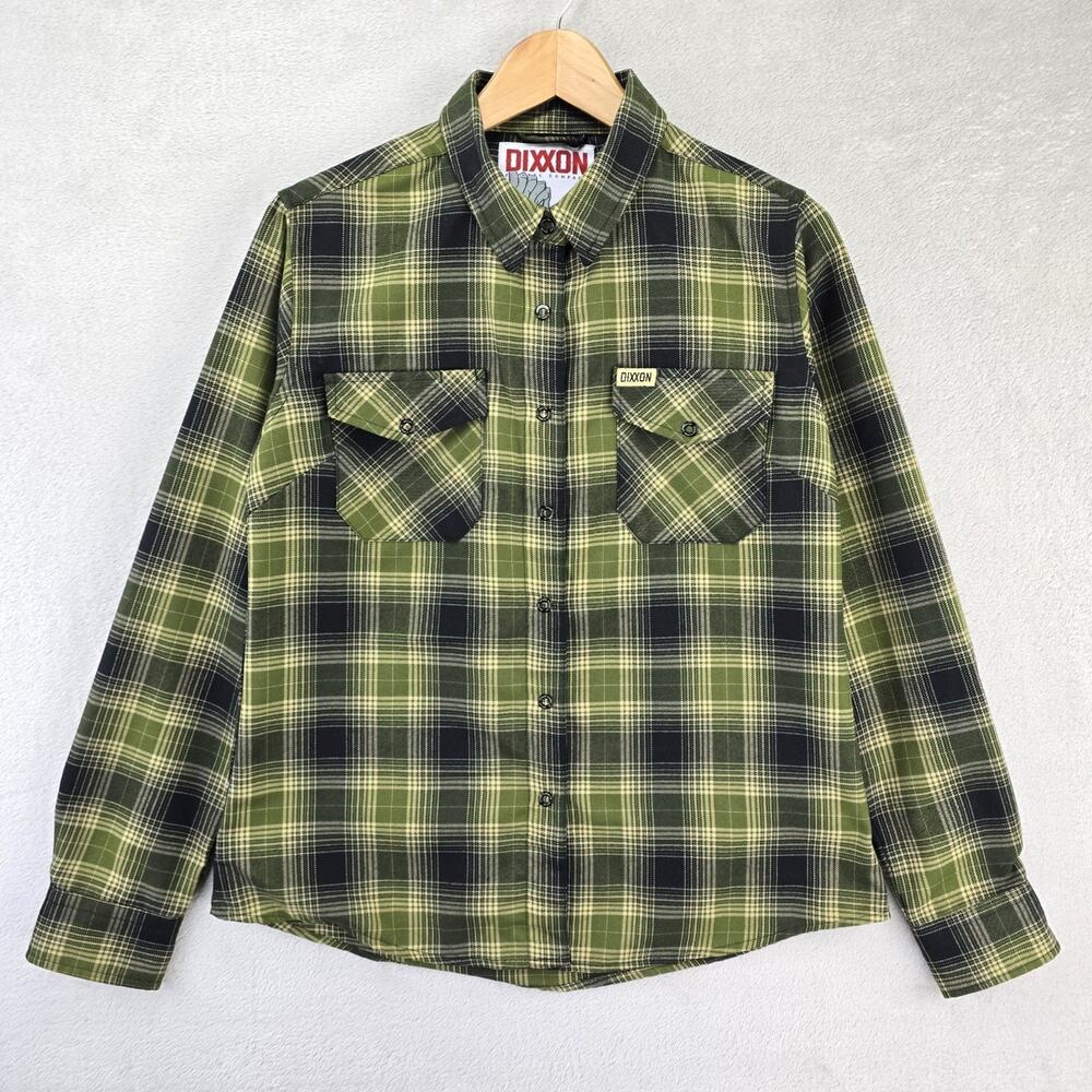 Dixxon Action Flannel Shirt Womens Medium Green Black Plaid Button Snap